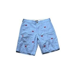 J Crew Men's Shorts Sunwashed Oxford Crabs AOP Blue Size 30 9" inseam Preppy